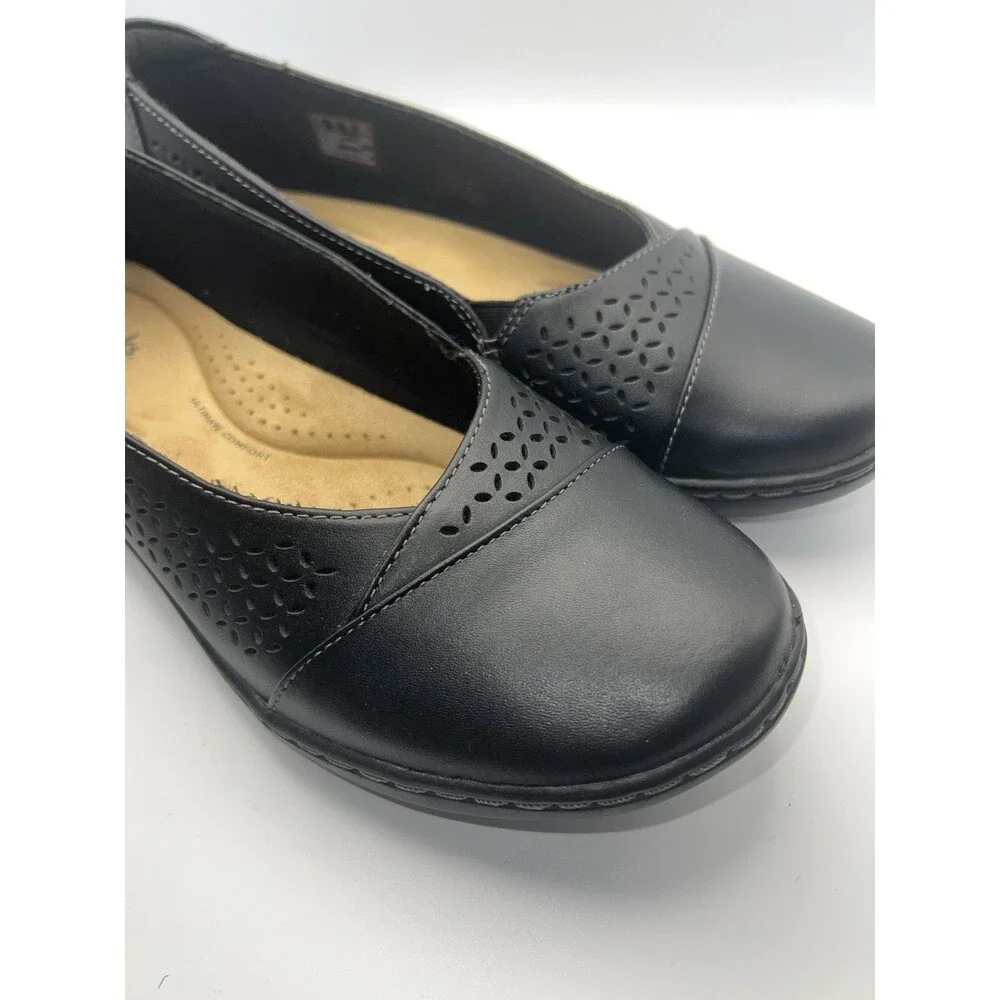 Clarks Cora Iris Loafer womens US Sz 9 Wide Black Leather Slip On Cushioned New